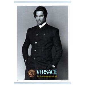 1994 Versace Couture Men's Pinstripe Suit Vintage Print Ad 90s Fashion Wall Art